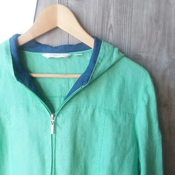 ERIN LONDON | Green & Navy Linen Full Zip Jacket Small - Picture 3 of 6